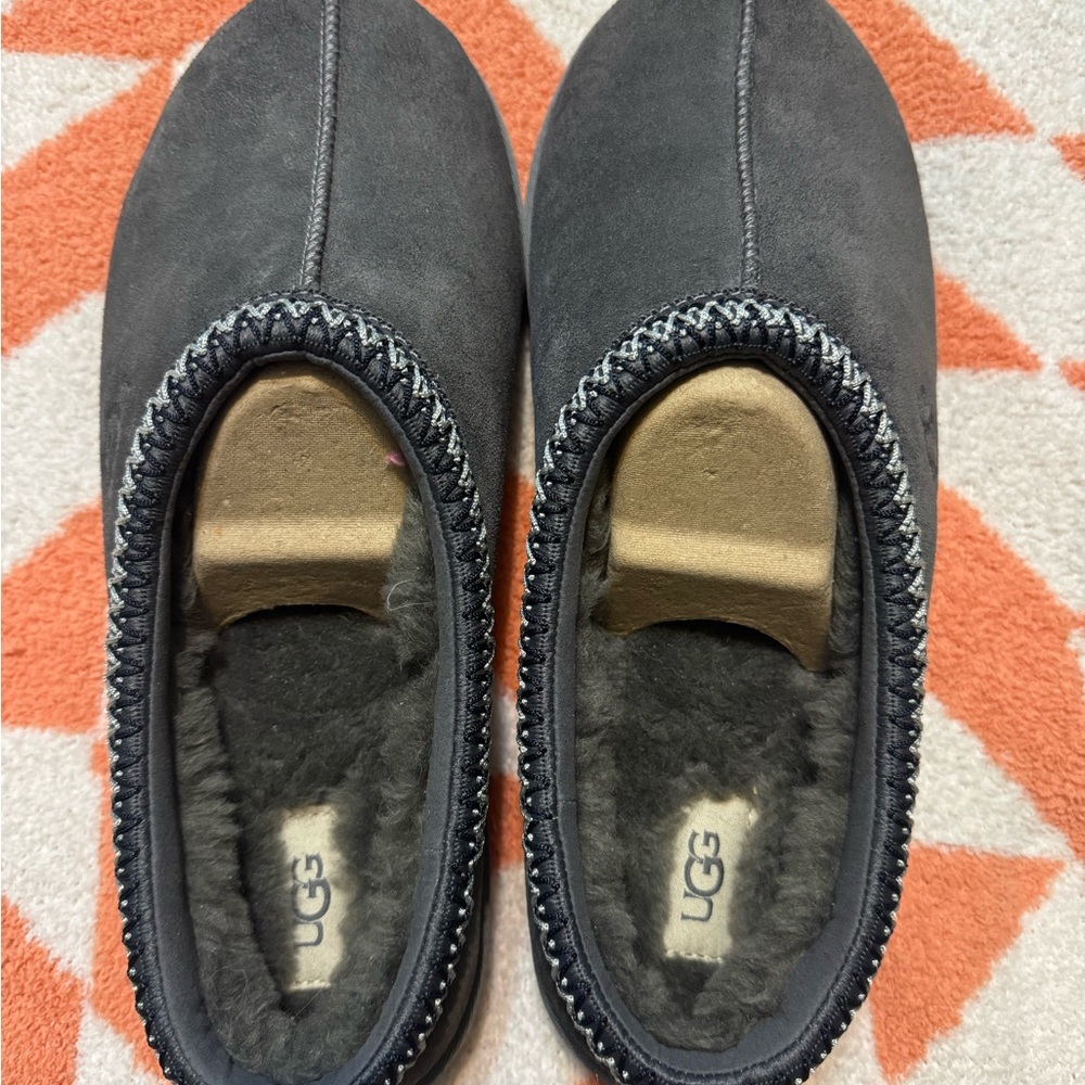 UGG Men's Charcoal Gray Suede Shearling Slip-On Loafers - Picture 3 of 6